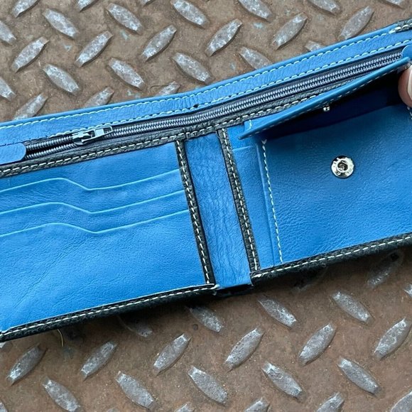 Men Wallet Blue/Black Genuine Leather Bifold Handmade Card Holder Billfold Han - Picture 3 of 9